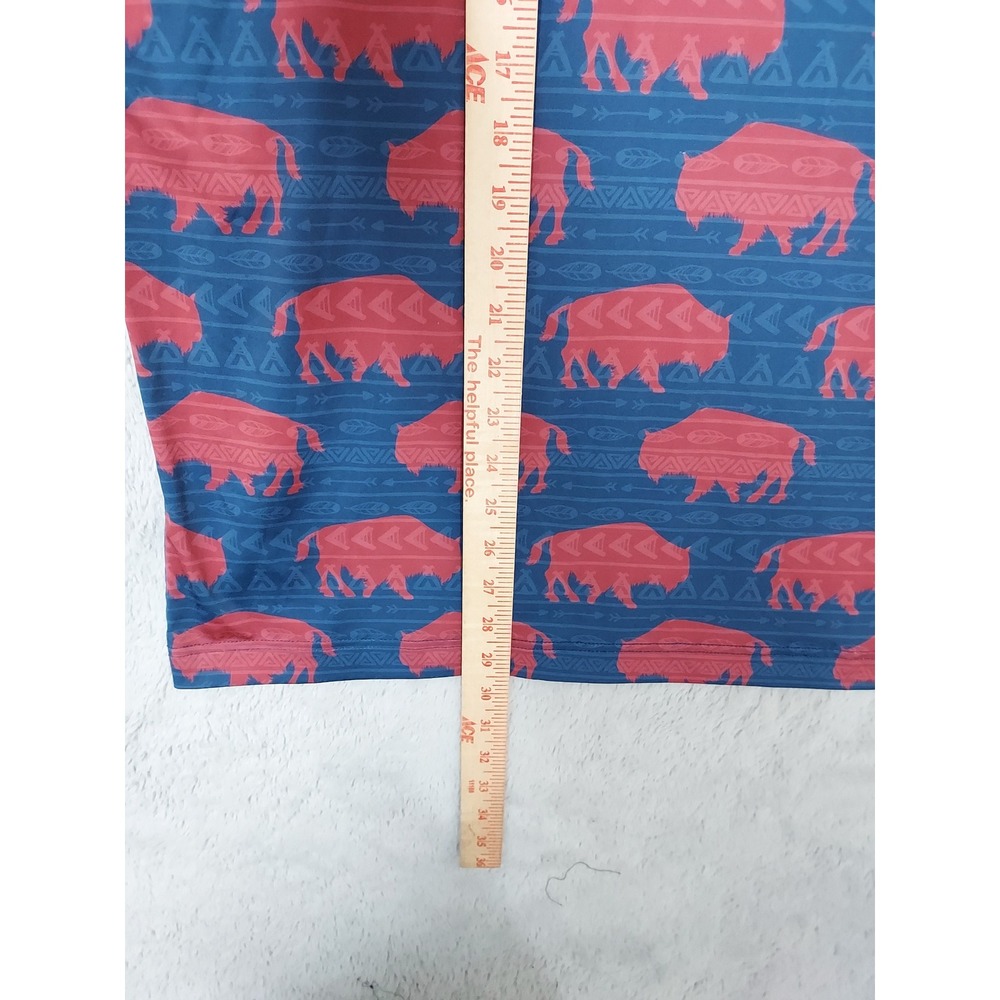Waggle Polo Shirt Mens Large Buffalo Bison Print Golf Performance Blue Aztec Red - Picture 5 of 7